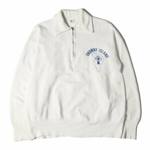 Champion vintage チャンピオン ヴィンテージ スウェット サイズ:L 50s 染み込み プリント 襟付き ハーフジップ スウェット ホワイト 白