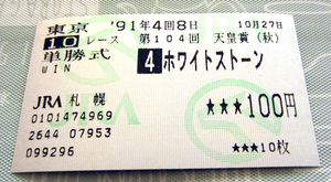 ホワイトストーン 1991年 天皇賞(秋) 単勝馬券 (メジロマックイーン世代/単勝/単勝式/GI/G1)