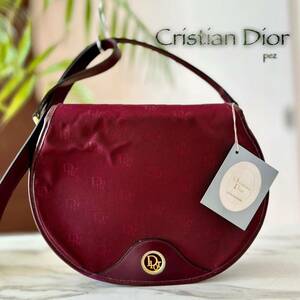 正規品 未使用 Cristian Dior ディオール レザーショルダーバッグ＊レディース 牛革 本革 ボルドー 赤 レッド 肩掛け 斜め掛け オールド CD