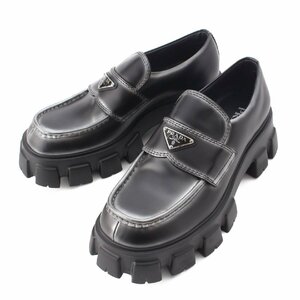 【プラダ】Prada　メンズ モノリス ブラッシュドレザー ローファー 2DE129 メタリックシルバー 8 1/2 未使用【中古】【正規品保証】205728