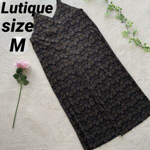 美品 Lutique ルティーク オーバーオール パンツ 黒系 ペイズリー柄 M