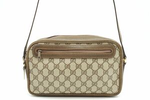 オールド グッチ ミニ ショルダーバッグ ポシェット GGプラス Unisex PVCキャンバス 茶 ブラウン GUCCI 8452h