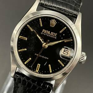 【豪華】ロレックス/ROLEX/プレシジョン/ブラック×シルバー/6466/オイスターデイト/29㎜/手巻き/ボーイズ腕時計/純正/動作良好