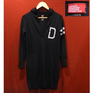 DOUBLE STANDARD CLOTHING ダブルスタンダードクロージング Vネック フード ニットチュニック ワンピース ロングニット 黒 F S 〜 M 美品