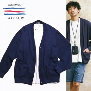 ■新品未使用 BAYFLOW 大人らしさを高めるネイビーのレイヤードカーディガン Tシャツ付き 冷房対策◎ L size4 ベイフロー 