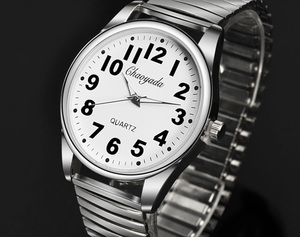 【 送料当社負担 】ストレッチバンド　腕時計 アナログ クォーツ時計 ステンレス ヴィンテージデザイン【ホワイト】 EC-WAT1030-B