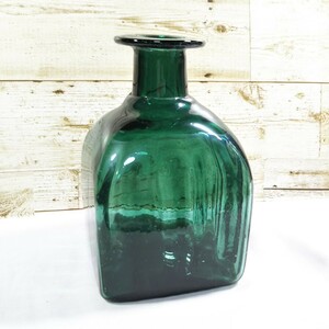 工芸ガラス ガラス製 濃いグリーン 瓶 インテリア 置物