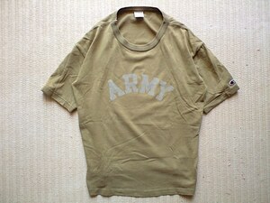 即決 別注品 カーキグリーン USA製 Lサイズ ARMY プリント Champion T1011 ヘビーウェイト Tシャツ リフレクター やや大きめシルエット