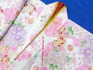 七五三 ７歳 女児 四ツ身 祝着 洗える 白地に花の総柄 新品 051 ggp