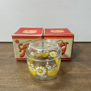 東洋ガラス トーヨーGLASS レモン柄 ガラスポット 2個セット 未使用 保管品 箱入り 蓋付き キャンディポット レトロ 可愛い (2-1