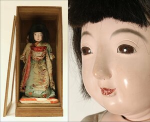市松人形 松竹齋 作 前面ガラス木箱付 東人形 鳴き人形 抱き人形 生き人形 日本人形 少女人形 着物人形