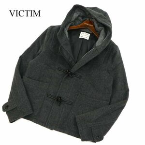 VICTIM&CO ヴィクティム 秋冬 メルトン ウール★ ショート丈 ジップ ダッフル コート Sz.L　メンズ グレー 日本製　C3T08198_9#N