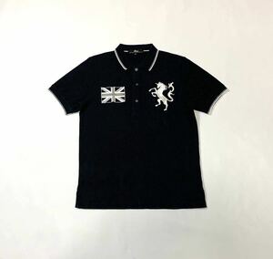 Beno ビーノ // 半袖 ハーリキンチェック柄 刺繍 ポロシャツ (黒) サイズ M