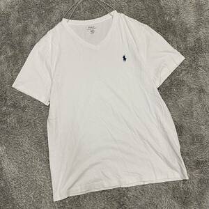 POLO RALPH LAUREN ラルフローレン Tシャツ 半袖カットソー Vネック サイズL ホワイト 白 メンズ トップス 最落なし （U18）