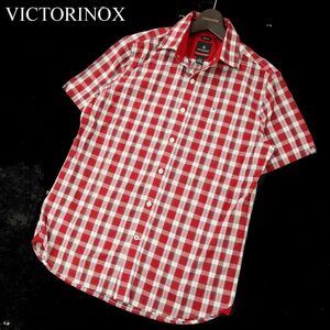 VICTORINOX ビクトリノックス 春夏 半袖 ロゴ刺繍★ ストレッチ チェック シャツ Sz.S　メンズ 赤　C3T06061_7#A