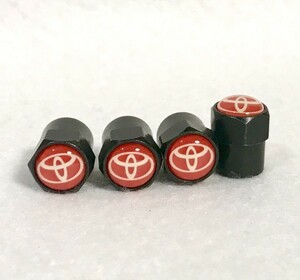 送料無料 ブラック仕様 トヨタ ロゴ赤 エアーバルブキャップ(30系 ヴェルファイア 新型 アルファード エスティマ エスクァイア に適合）