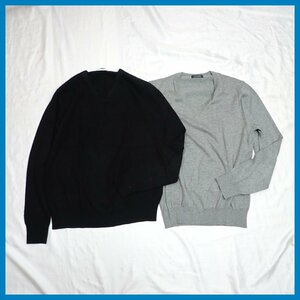 ★UNITED ARROWS/ユナイテッドアローズ Vネック 長袖ニット 2着セット メンズM/ブラック/グレー/綿100%/カシミヤ100%/セーター&1961400042