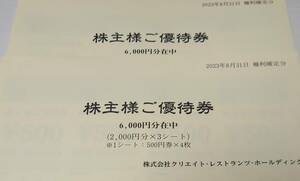 ★　　クリエイト・レストランツ　株主優待券　１２０００円分　★