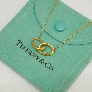 送料無料 USED品・保管品 Tiffany&Co. ティファニー K18 ダブルループ ネックレス 750 ペンダント ペレッティ 約3.8g 保存袋付