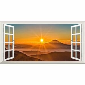 【パノラマ窓仕様】日の出と富士山のツーショット 南アルプスからの展望 朝焼け 壁紙ポスター 1152mm×576mm はがせるシール式 M011MS1
