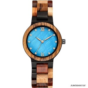 木の時計 木製腕時計 ブルー 軽量 日本製クォーツ レディース 天然木 クオーツ カジュアル モダン オシャレ クラシック 女性 ウォッチ