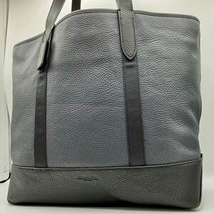 【A4収納可/極美品】1円 COACH コーチ トートバッグ ハンド ビジネス レザー 本革 シボ メンズ バイカラー ブラック ネイビー 肩掛け◎