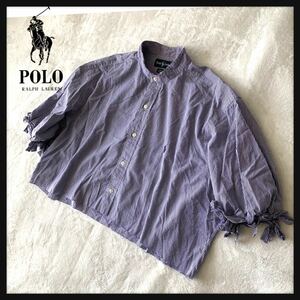 【リメイク】POLO RALPH LAUREN ポロ ラルフローレン リメイク シャツ ノーカラー フリル カットオフ ドロップショルダー