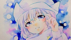 同人手描き東方イラスト「レティ・ホワイトロック」A4　水彩　コピック　ラフ画付き