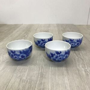 K104 深川製 湯呑 湯呑み 湯飲み 色絵 煎茶道具 茶器 茶道具 ４点セット 現状品