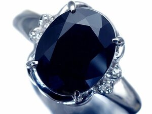 1円～【ジュエリー極】濃厚ダークブルー！大粒天然ブルーサファイア3.00ct＆天然ダイヤモンド0.02ct 高級K14WGリング a1110vk【送料無料】