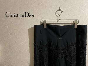 ◯ イタリア製 Christian Dior クリスタル刺繍 イージー パンツ / クリスチャン ディオール スラックス ブラック 黒 42 Ladies #Sirchive