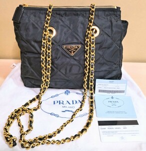 PRADA プラダ B1468Y TESSUTO COLORE NERO GOLD チェーン ナイロン ショルダーバッグ IPI刻印 ジップ 匂い無し 正規品保証 極美品