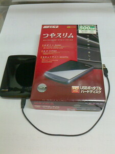 外付けHDD　500G　USB2.0　黒「BUFFALO HD-PE500U2-BK」
