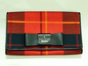 ○ kate spade ケイトスペード クラッチバッグ 赤系 チェック柄 中古品