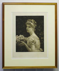 ☆コレ売切り！　ミニー・コーマック　花かごを持つ娘　8号　1891年　直筆サイン　透明感のある実に美しい作品です！☆