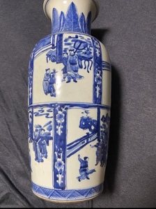 中国古美術 染付け　大清康煕年製　青花人物花瓶