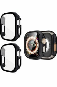2枚Apple Watch Ultra 用 ケース 49mm アップルウォッチウルトラ カバー 保護カバー 一体型 全面保護 9H硬度 ガラスフィルム