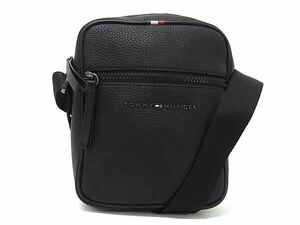 1円 ■極美品■ TOMMY HILFIGER トミーヒルフィガー レザー クロスボディ ショルダーバッグ 斜め掛け メンズ ブラック系 AZ2842