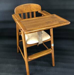 R716【 キッズチェア テーブル ベルト 付き 】Matsuda 子供椅子 椅子 ベビーチェア ダイニングチェア 木製 中古 現状品