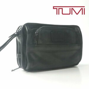 美品 TUMI トゥミ 2203168 ALPHA CLUTCH 牛革 ナパレザー セカンドバッグ クラッチ 黒 ブラック ハンドル付き ポーチ メンズ-