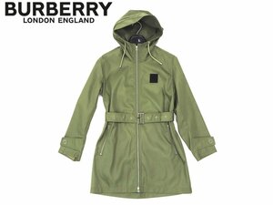 27万新品◆38◆BURBERRYバーバリー◆カーキ系 BBOXロゴ フード・ベルト付きフロントジップナイロンコート 1円