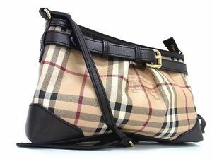 1円 ■極美品■ BURBERRY バーバリー ノバチェック PVC×レザー ショルダーバッグ ポシェット レディース ベージュ系 AN9999