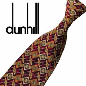 ★ 超美品 ★ ダンヒル dunhill 高級 ネクタイ シルク 100% イタリア製 小紋柄 メンズ ハイブランド ワインレッド ブランドネクタイ