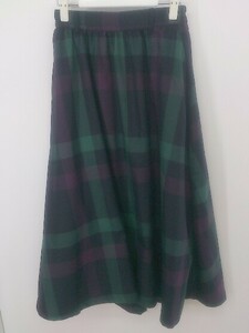◇ natural couture チェック ウエストゴム ロング フレア スカート サイズF パープル系 グリーン レディース P