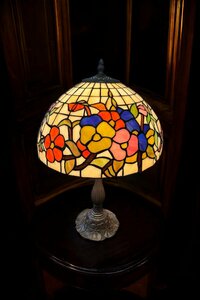 【FU10】ガラス工芸 ステンドグラスランプ 卓上照明 テーブルランプ 花柄 アンティーク vintage 照明