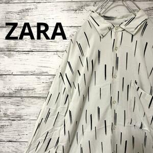 ZARA 総柄レーヨンシャツ 柄シャツ モノトーン モード 白 黒 お洒落