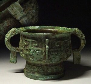 緑屋h■ 中国古玩　銅製　饕餮紋　青銅器　香炉　唐物 時代物　i9/4-6267/24-3#60