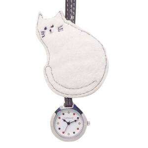 ハングウォッチ スエード調 ねこ E07716A-6-WH ホワイト 時計 懐中時計 バッグチャーム ストラップ 猫 ネコ
