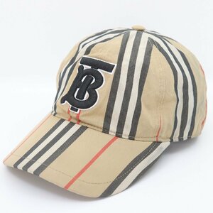 IT2S0OS1UTQW 即決 本物 BURBERRY バーバリー TBロゴ ストライプ ベースボール キャップ 8011952 帽子 ベージュ メンズ レディース サイズS