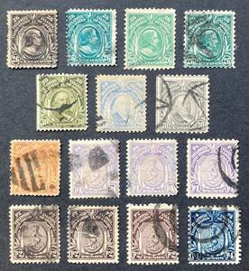 【アメリカ領フィリピン】1906-1926年発行普通切手 （26c, 30c, 1p, 2p, 4p）発行時期・刷色・目打等違い Scott 番号違い15種　使用済